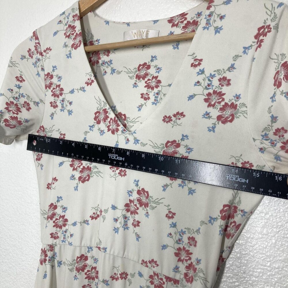 WAYF Cotagge Core Dress Womens XS Cream Floral Maxi Short Sleeve V Neck Stretch - Picture 7 of 15